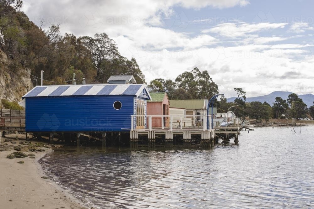 Boat Houses on the Derwent River - Australian Stock Image