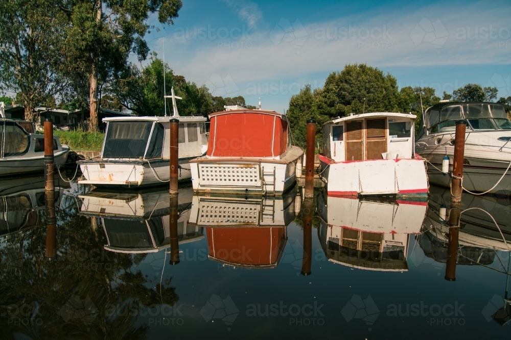 Boats moored on the Nicholson River - Australian Stock Image