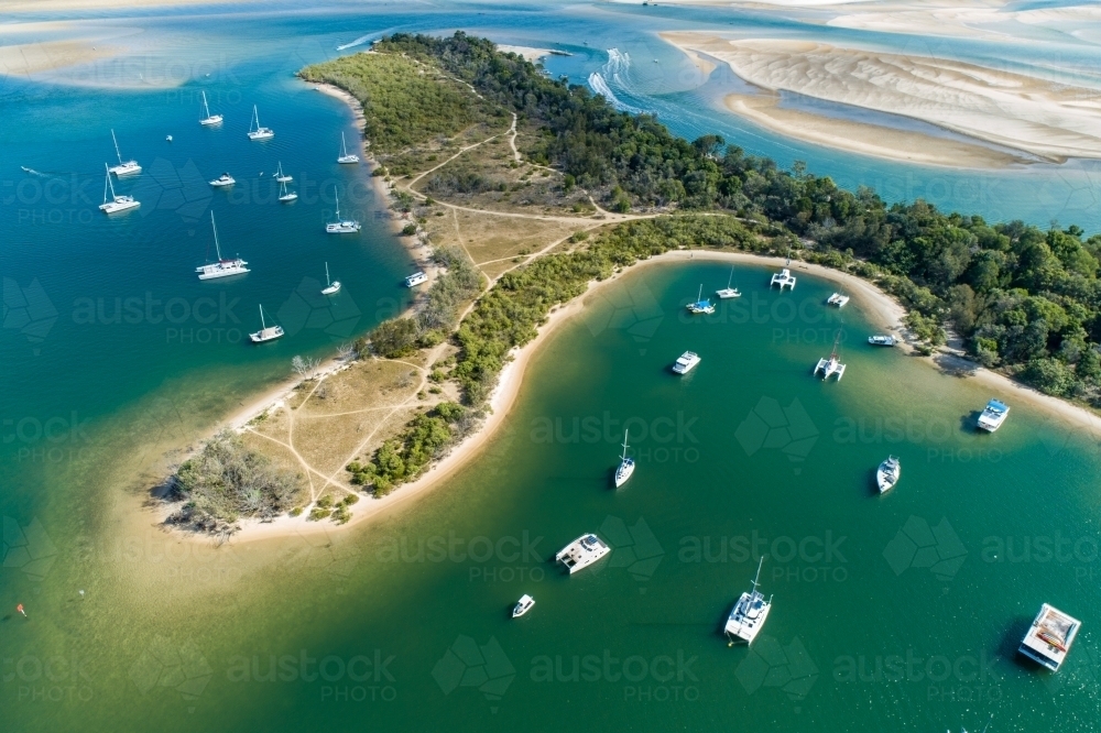 Boats moored on the Noosa River, Queensland. - Australian Stock Image