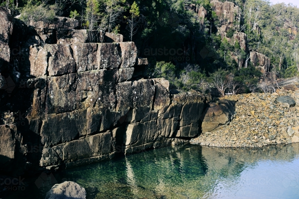 Body of water at the base of a rock face - Australian Stock Image