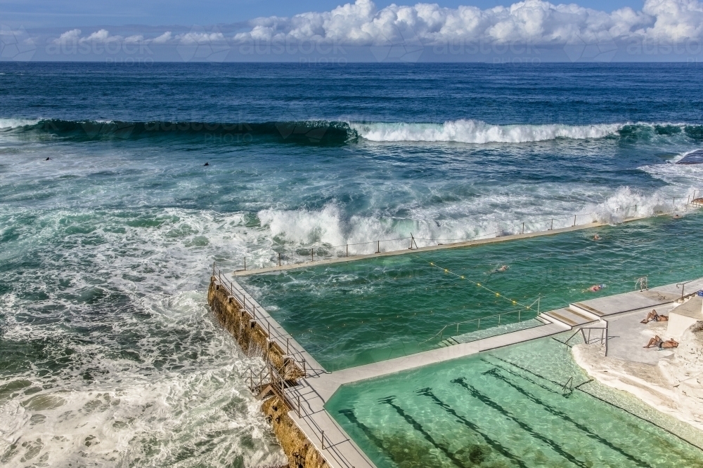 Bondi Baths with ocean in the background - Australian Stock Image