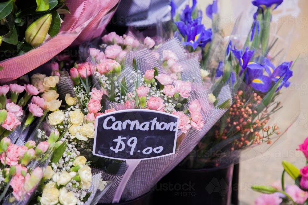Bouquets of flowers for sale at the shops - Australian Stock Image
