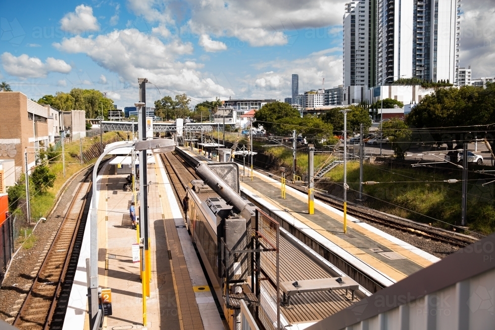 Bowen Hills train station in Brisbane on a sunny afternoon - Australian Stock Image