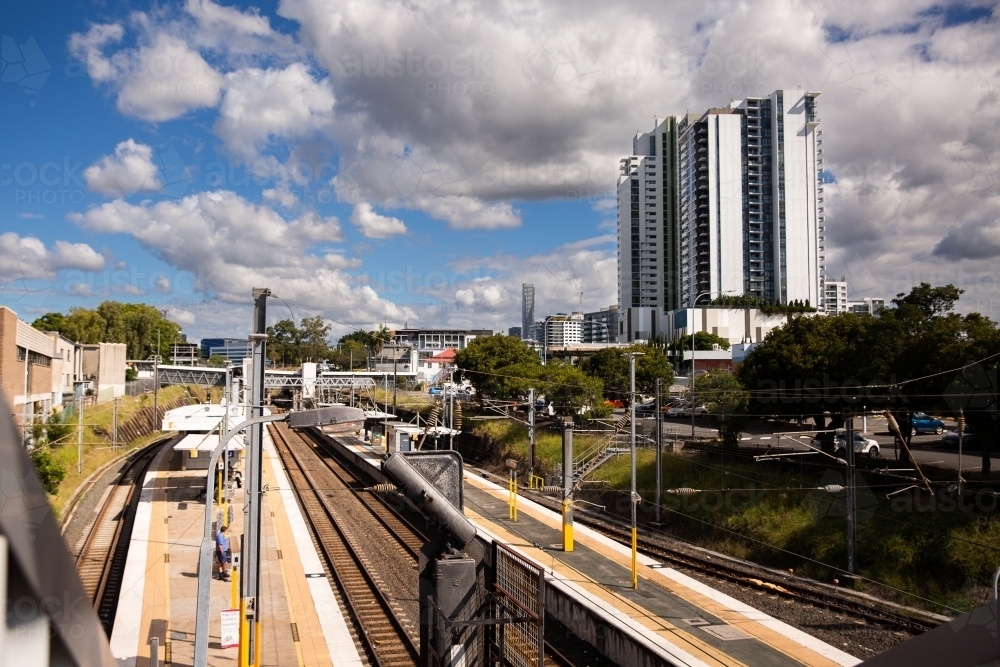 Bowen Hills Train Station in Brisbane on a sunny day - Australian Stock Image