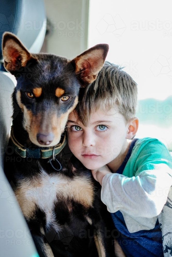 Boy and his dog - Australian Stock Image