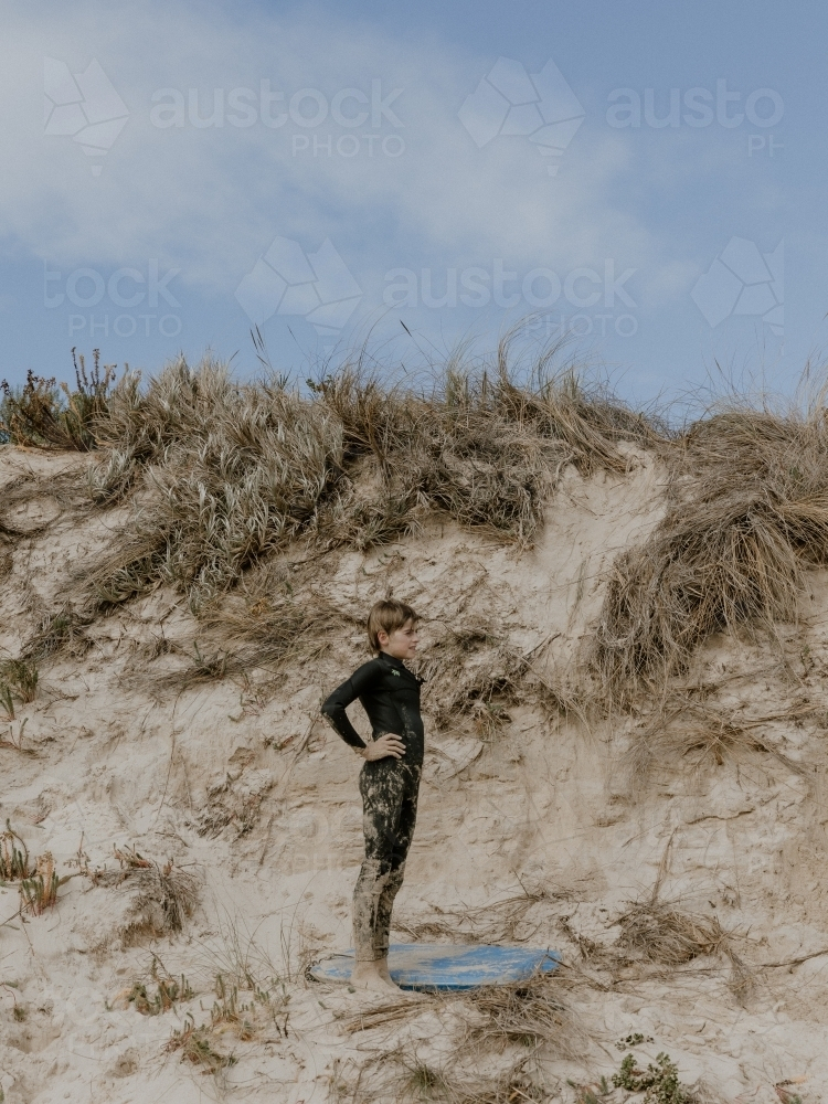 boy playing in the Sand Dunes - Australian Stock Image