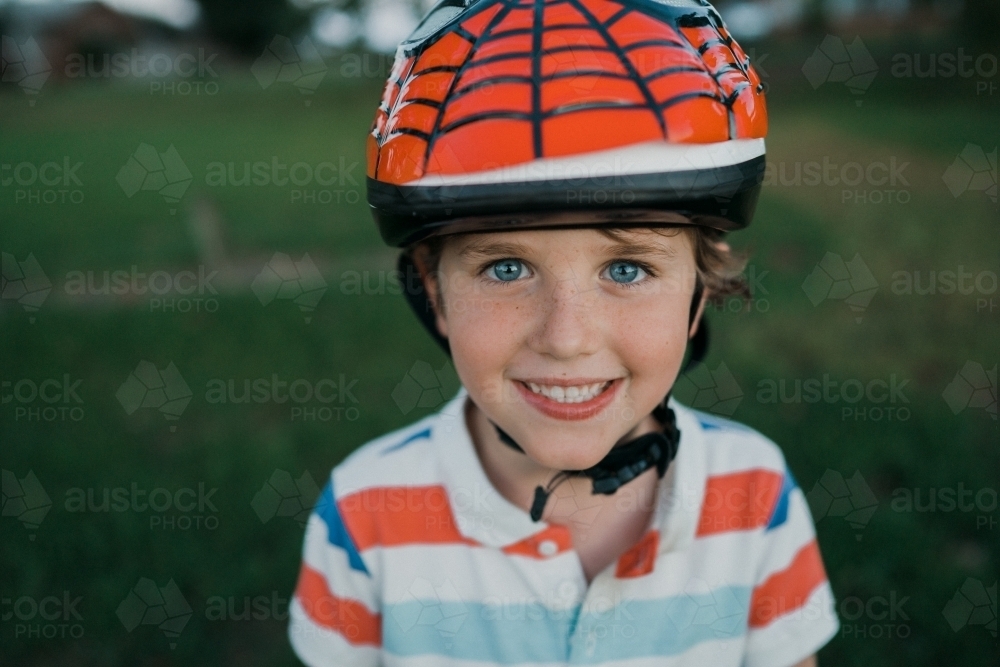 boy with helmet - Australian Stock Image