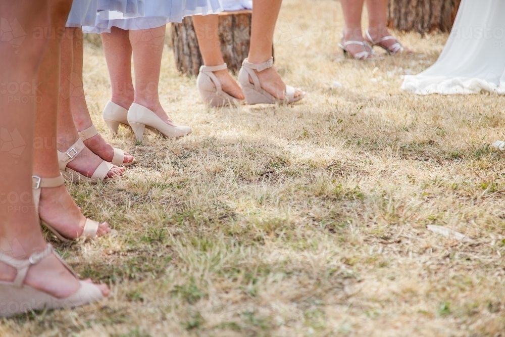 Bridesmaids feet at an outdoor wedding - Australian Stock Image