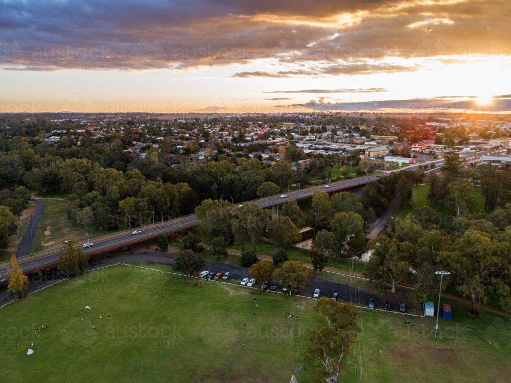Bridge over the Macquarie River in Dubbo city in the Orana Region of New South Wales - Australian Stock Image