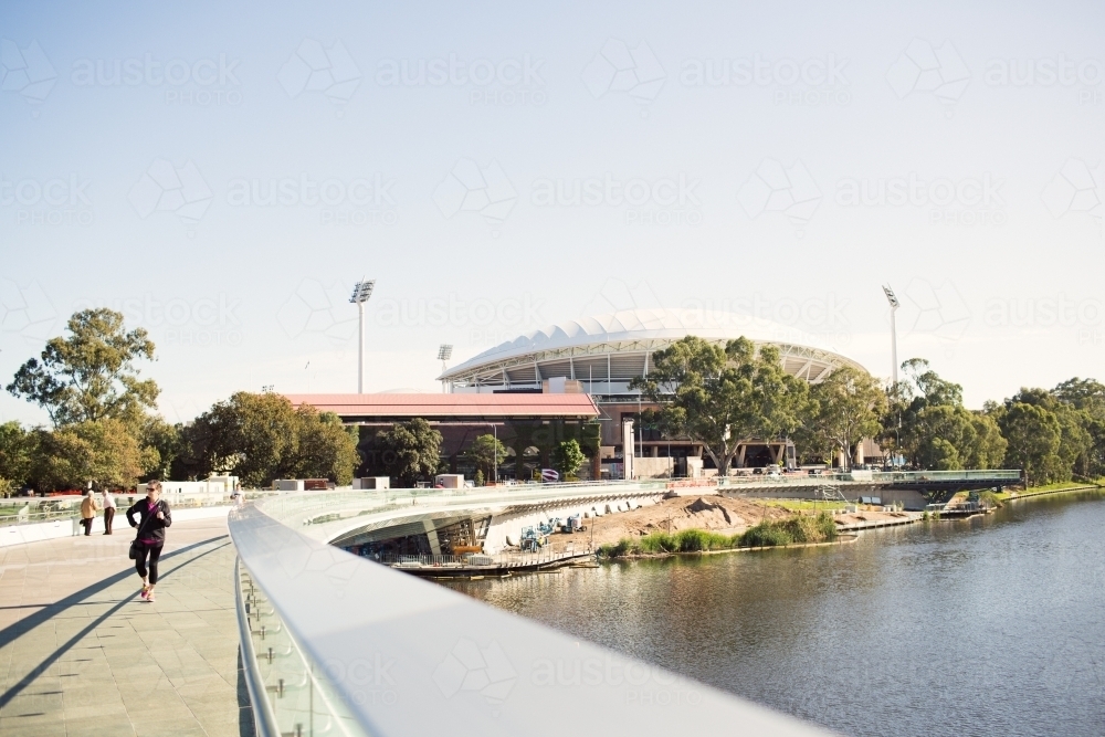 Bridge view over the River Torrens towards Adelaide Oval - Australian Stock Image