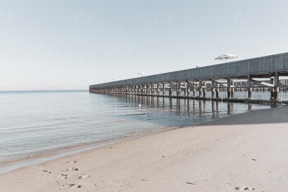 Image of Brighton Baths pier on a calm Melbourne summer day - Austockphoto