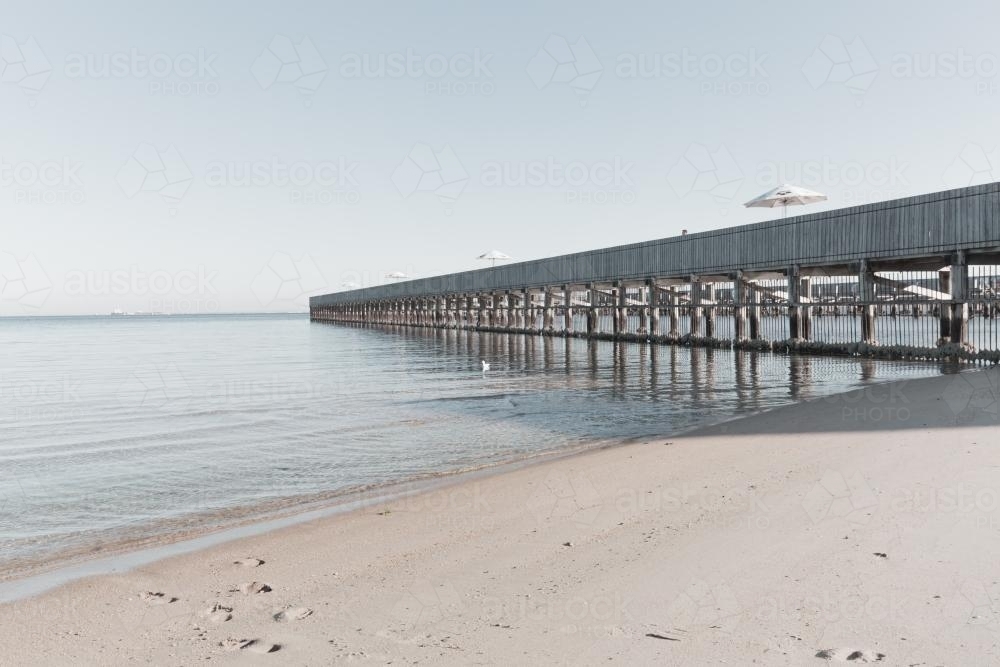Brighton Baths pier on a calm Melbourne summer day - Australian Stock Image