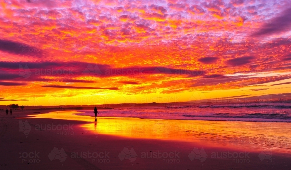 Image of brilliant sunset at Coolangatta - Austockphoto