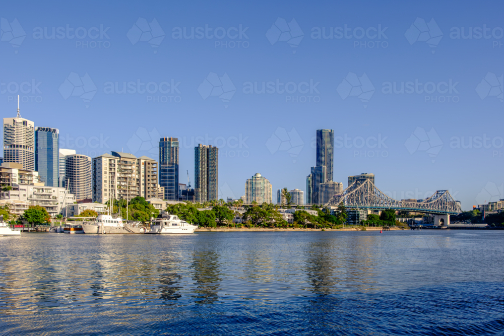 Brisbane CBD and Kangaroo Point as seen from a Citycat Ferry - Australian Stock Image