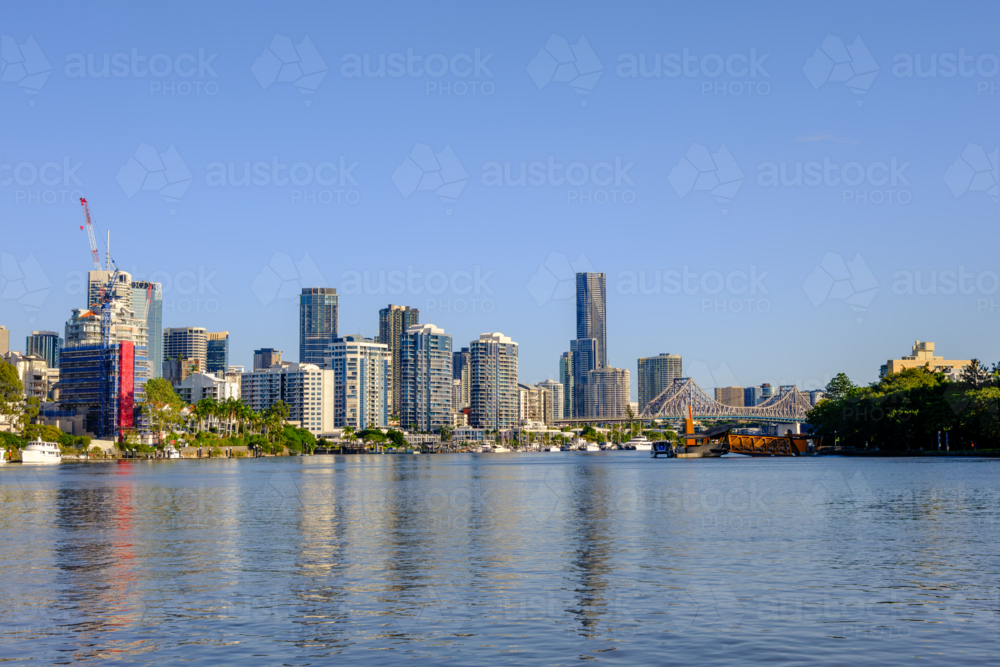 Brisbane CBD and Kangaroo Point as seen from a Ferry - Australian Stock Image