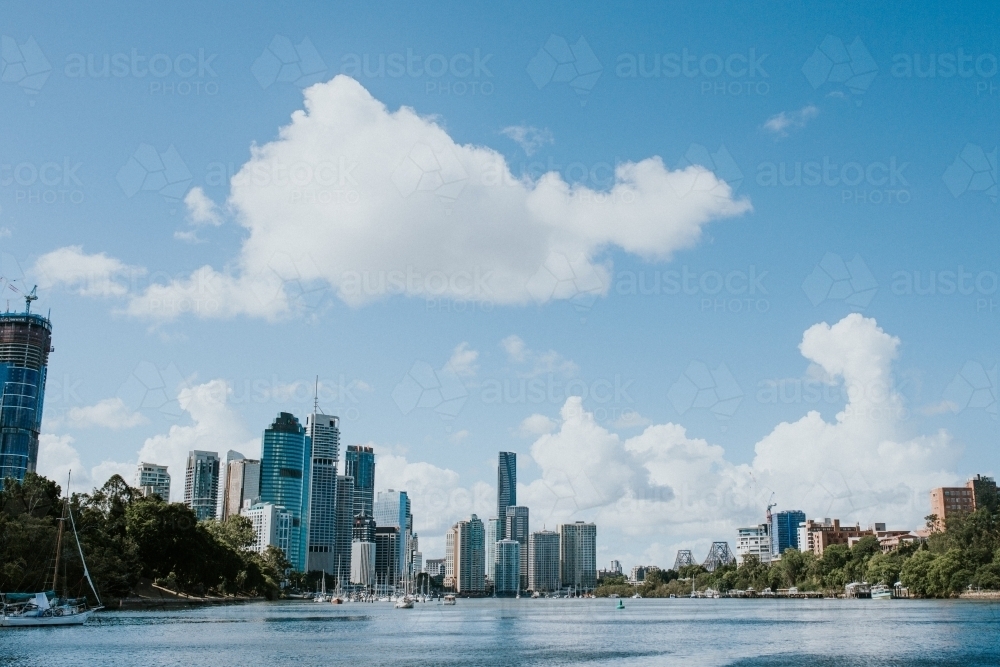 Brisbane CBD cityscape with Brisbane River in the foreground - Australian Stock Image