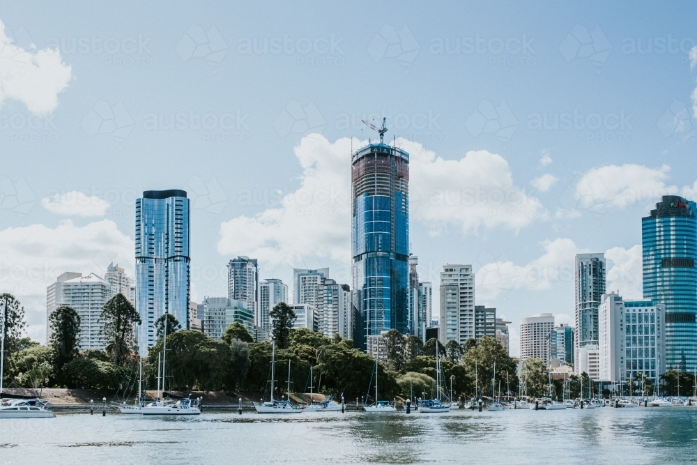Brisbane CBD cityscape with Brisbane River in the foreground - Australian Stock Image