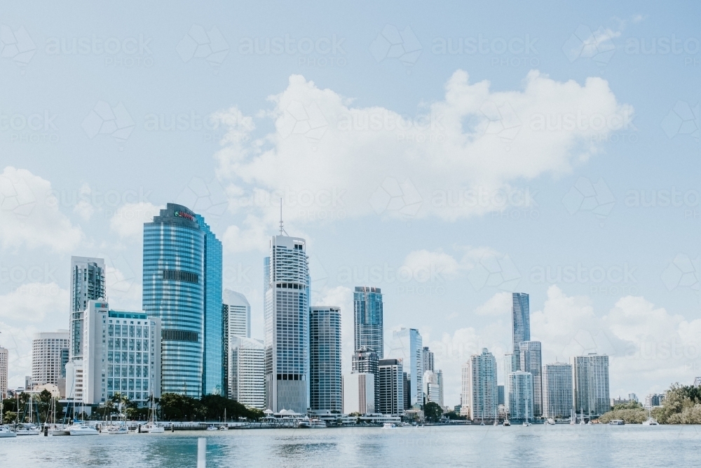 Brisbane CBD cityscape with Brisbane River in the foreground - Australian Stock Image