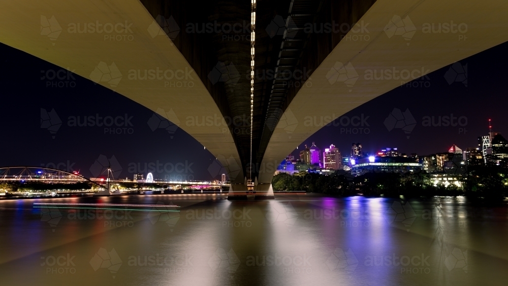 Brisbane CBD seen from under bridge - Australian Stock Image