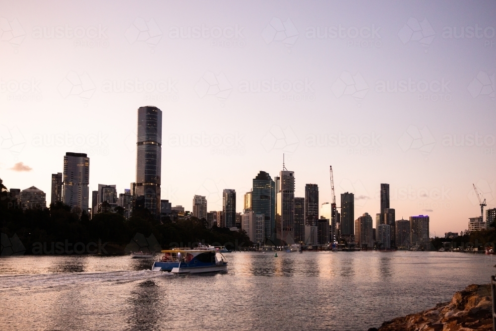 Brisbane city and ferry on the Brisbane River - Australian Stock Image