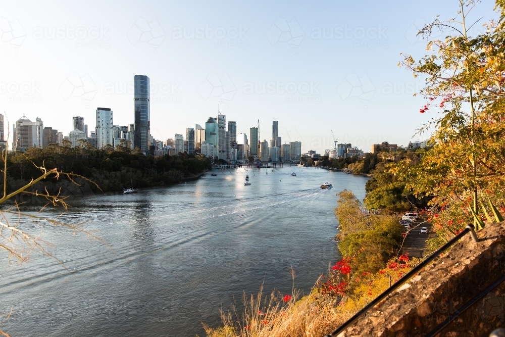 Brisbane city and river from Kangaroo Point in the late afternoon - Australian Stock Image