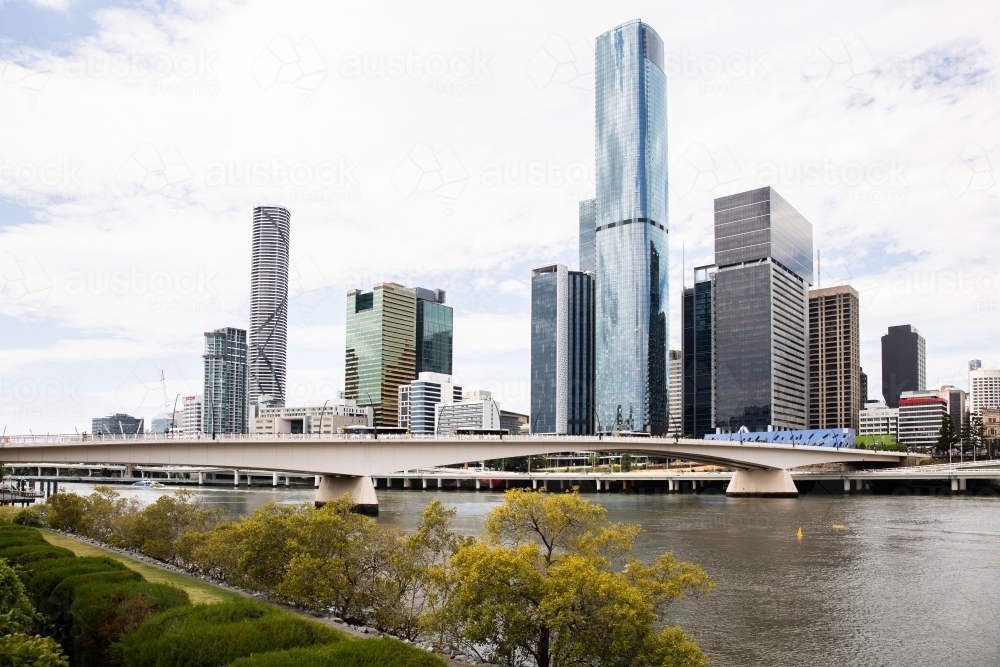 Brisbane City high rise buildings and Brisbane River - Australian Stock Image
