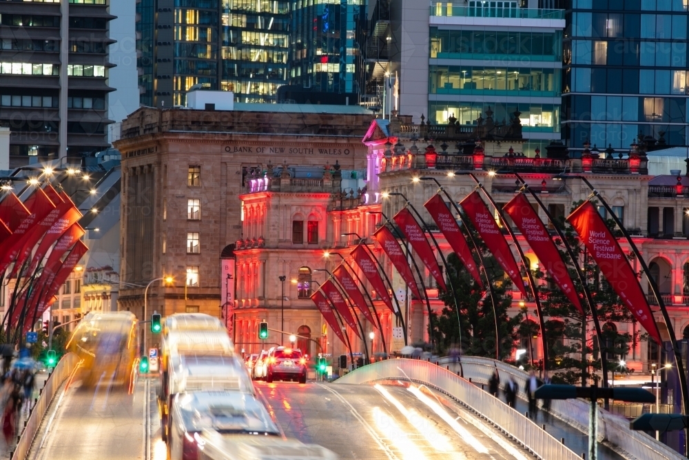 Brisbane city looking over the Victoria Bridge at dusk. - Australian Stock Image