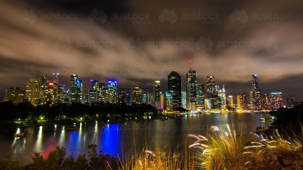 Brisbane City Skyline By Night - Australian Stock Image