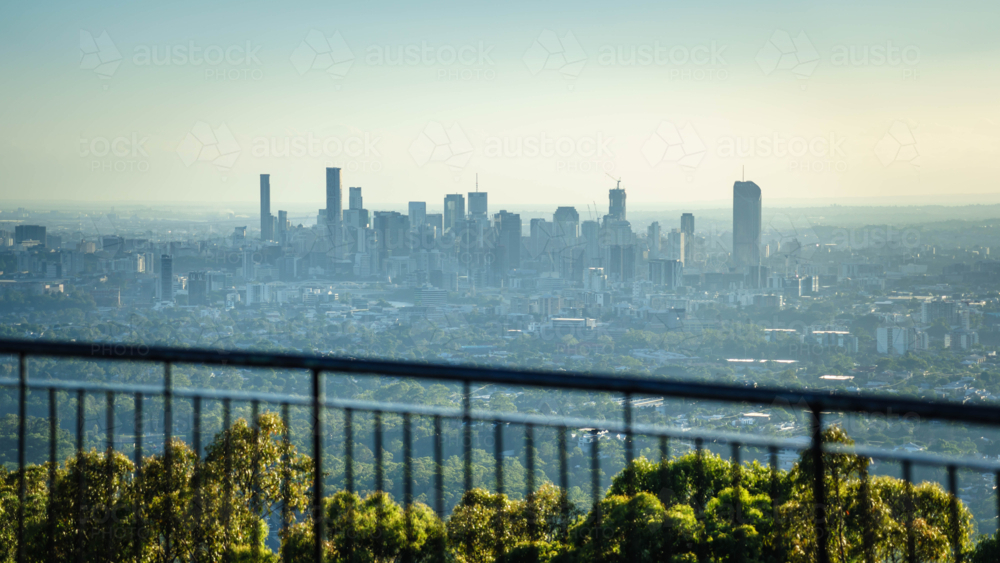 Brisbane city skyline from Mt Cootha lookout - Australian Stock Image