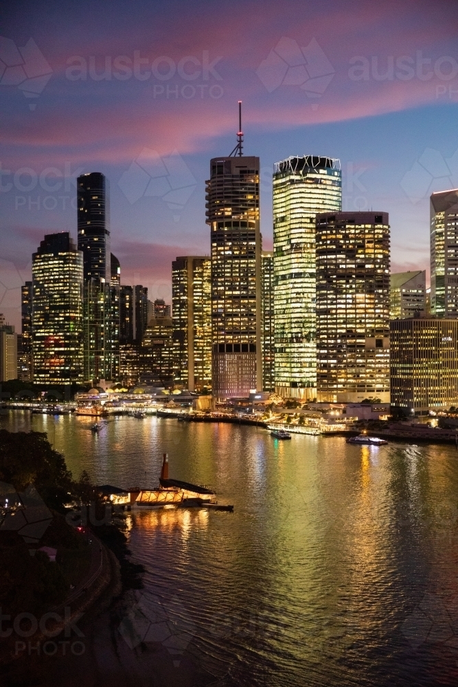 Brisbane city skyline taken from the Story Bridge overlooking the Brisbane River - Australian Stock Image