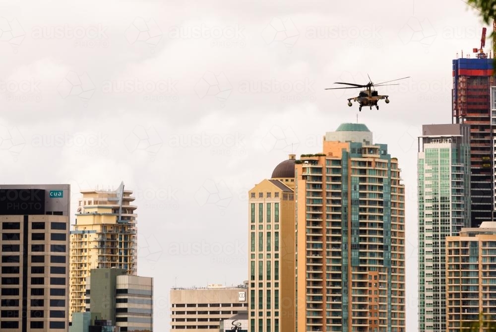 Brisbane City with army helicopter - Australian Stock Image