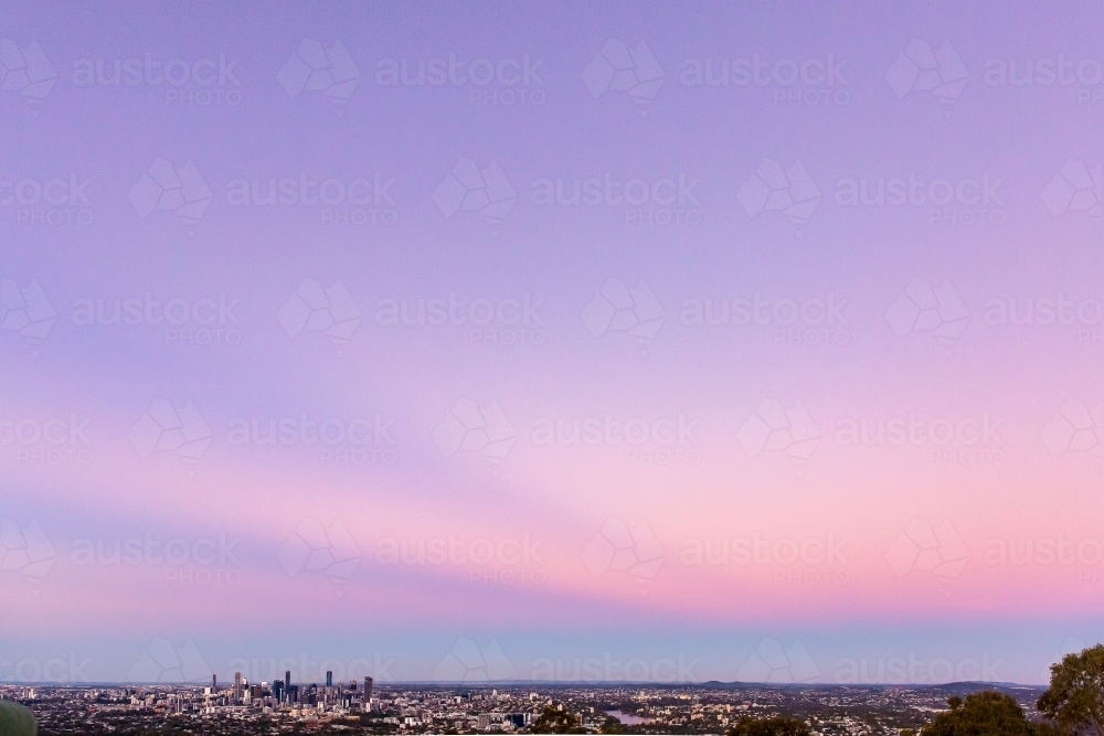 Brisbane city with purple sky dusk - Australian Stock Image