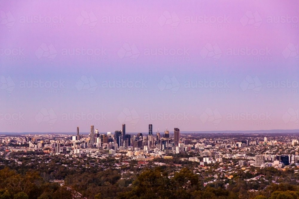 Brisbane in purple twilight - Australian Stock Image