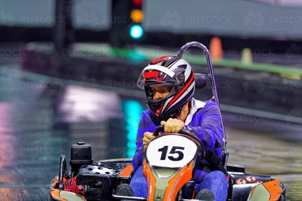Brisbane Indoor Go Kart Racing circuit arcade family fun go karting - Australian Stock Image