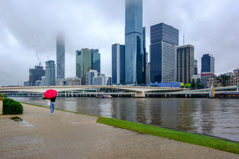 Brisbane on a Cloudy Rainy Day as seen from South Bank - Australian Stock Image