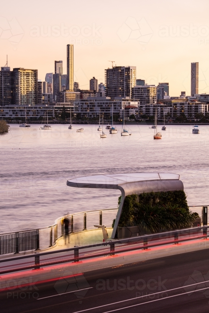 Brisbane River and City Skyline at Dusk - Australian Stock Image