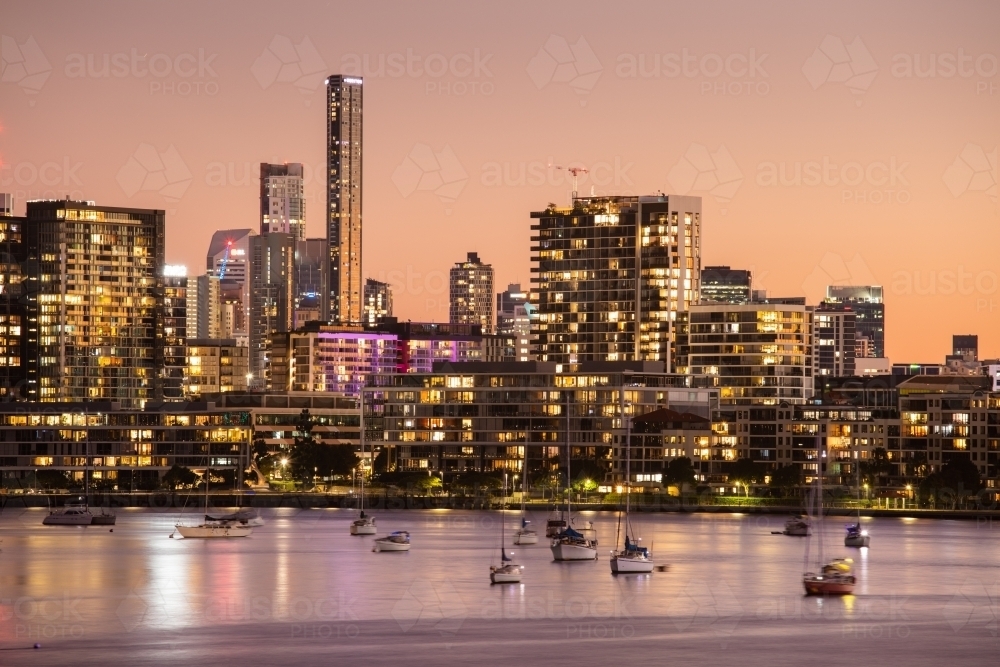 Brisbane River and City Skyline at Dusk - Australian Stock Image
