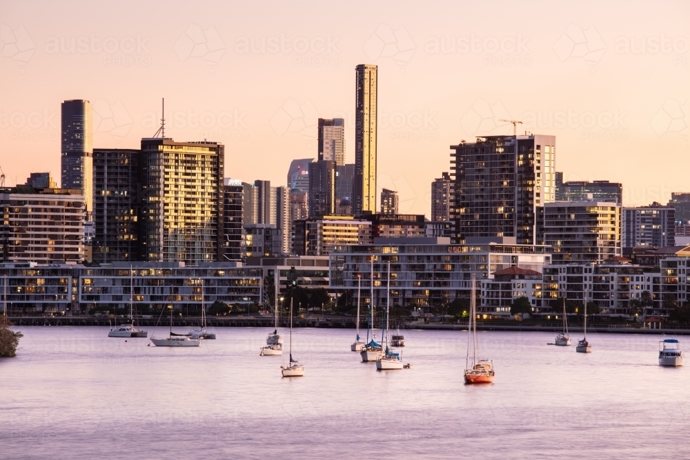 Brisbane River and City Skyline at Dusk - Australian Stock Image