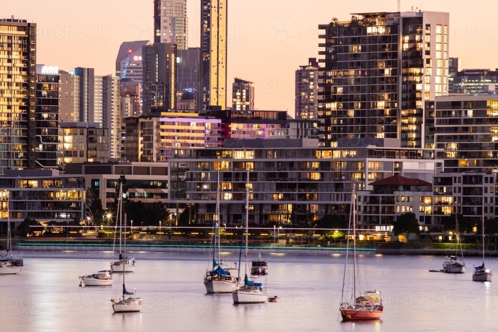 Brisbane River and City Skyline at Dusk - Australian Stock Image