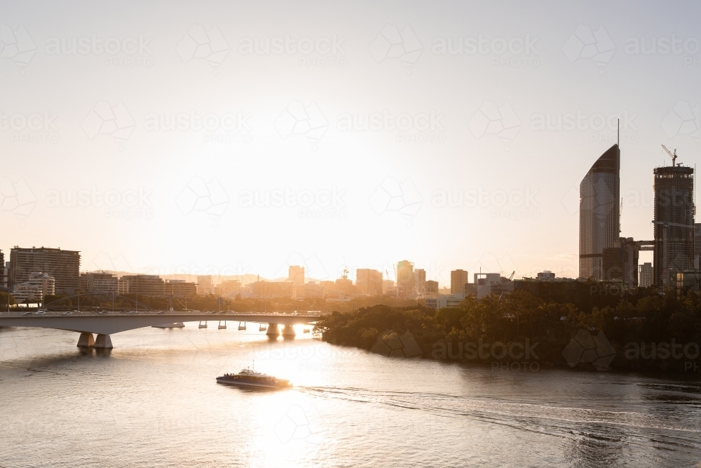 Brisbane river at sunset from Kangaroo Point - Australian Stock Image