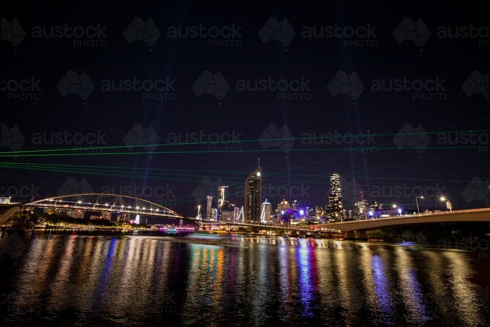 Brisbane's night sky during a Sunsuper Night Sky event on the Brisbane River - Australian Stock Image