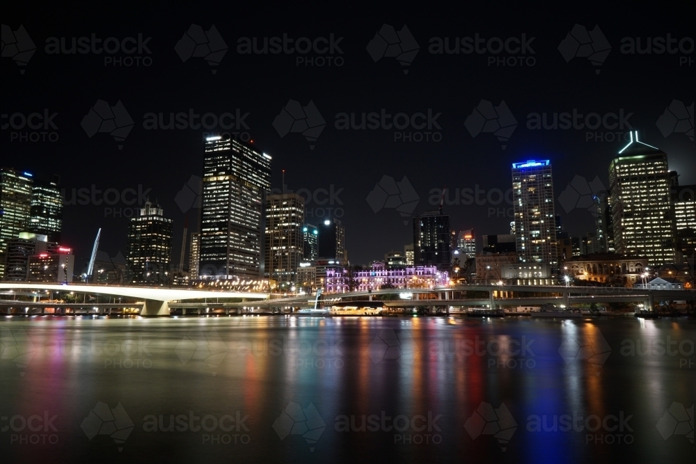 Brisbane skyline at night long exposure - Australian Stock Image