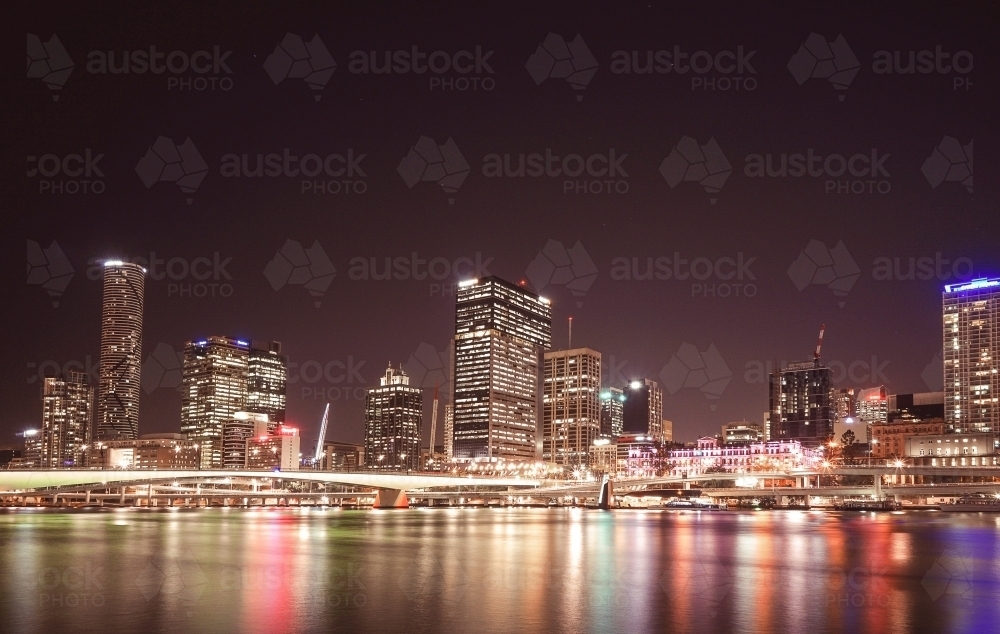 Brisbane skyline at night long exposure - Australian Stock Image