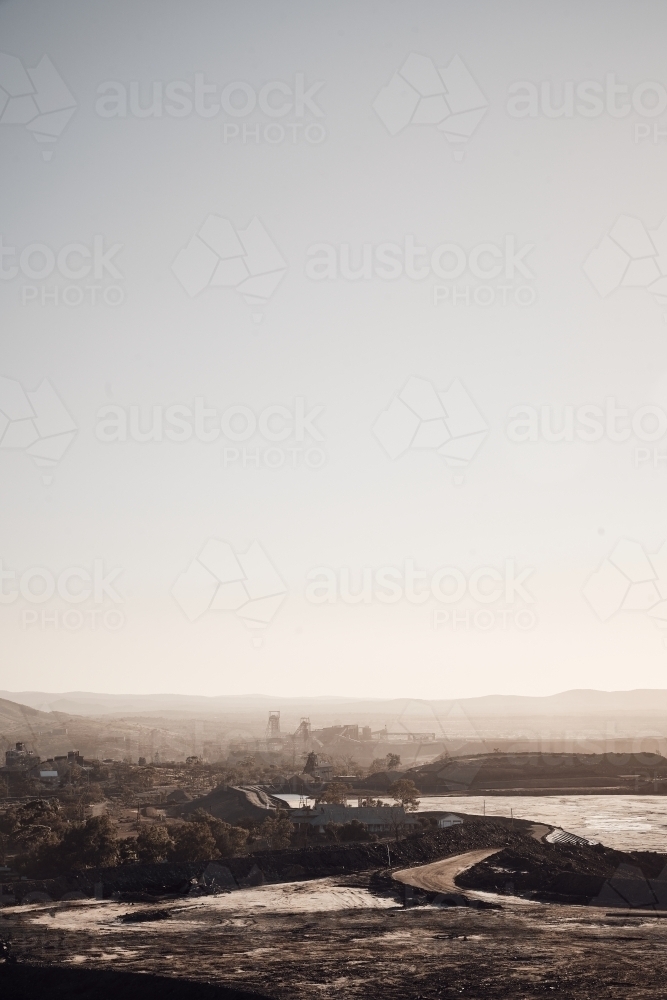 Broken Hill mining scene with clear sky and dusty tones - Australian Stock Image