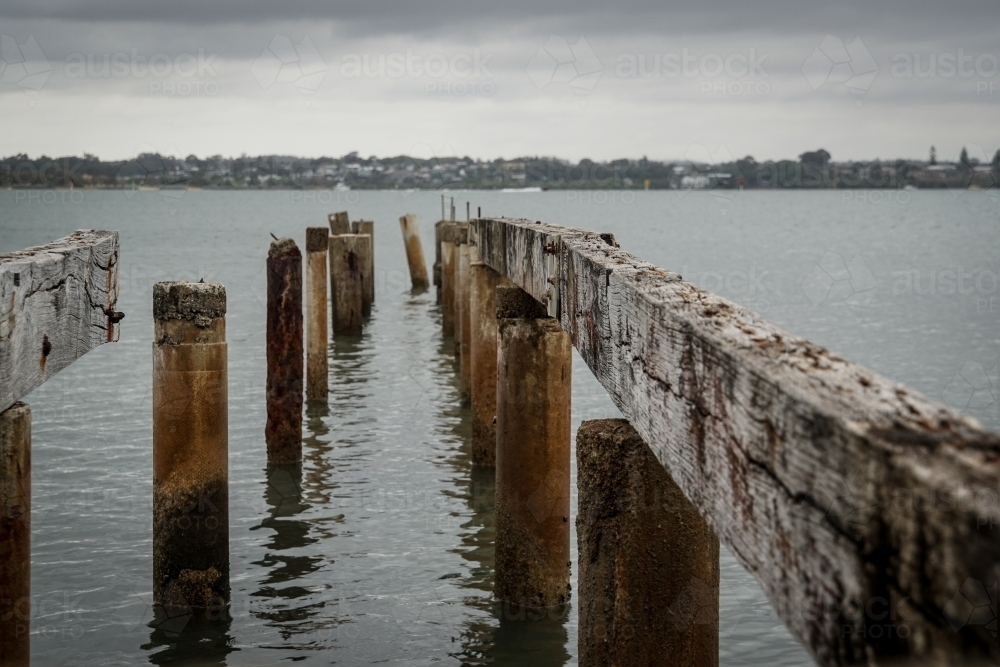 Broken old jetty piers - Australian Stock Image