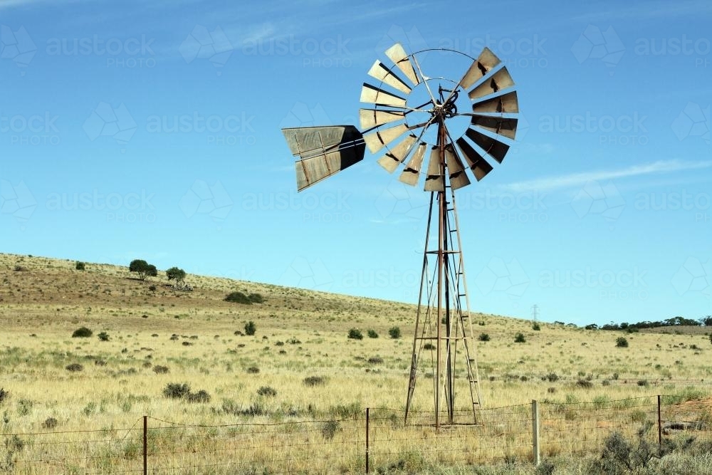 Broken Windmill in Country Setting - Australian Stock Image