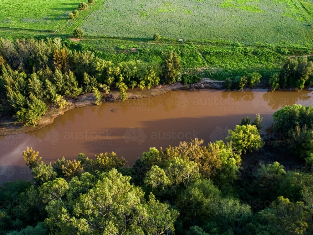Brown water of the Hunter River from above - Australian Stock Image