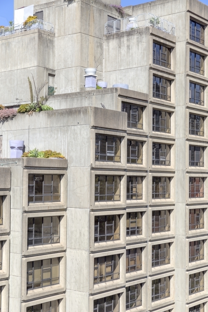 Brutalist concrete apartment facade - Australian Stock Image