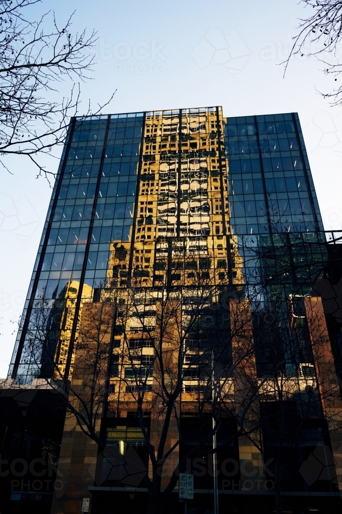 Building Reflected in Glass Office Building in Russell Street - Australian Stock Image
