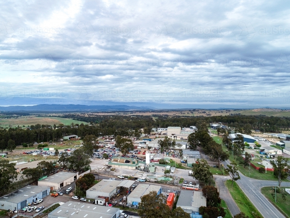 Image of Buildings and streets of industrial area in Singleton, hunter valley Austockphoto